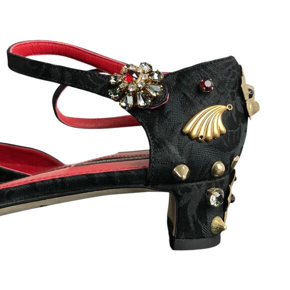 Dolce & Gabbana Ankle Strap Shoe Women US10 EU40 Black Embellished Gold Floral - Picture 9 of 10